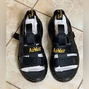 Dr. Martens AirWair Black Platform Sandals – Yellow Stitching | NWT | Size 5 😍